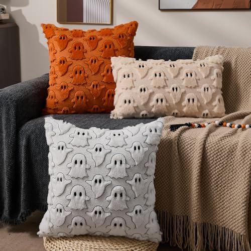 DFXSZ Halloween Pillow Covers 20x20 inch 2Pcs White Black Ghost Halloween Decor - Image 4