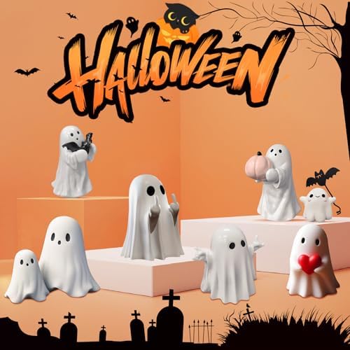 Red Heart Ghost Figurine,Halloween Cute Ghost Statue for Shelf Mantel, - Image 4