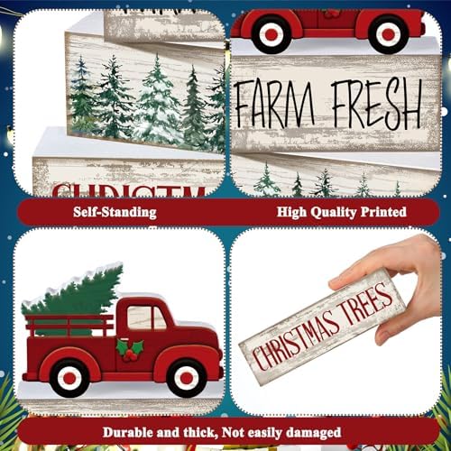 Lineshading 4 Pcs Christmas Table Decor, Red Truck Tree Wood Block Sign - Image 6