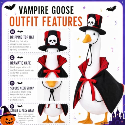 Halloween Porch Goose Outfit Vampire Cape Pumpkin‑Skull Party Hat, Red - Image 5