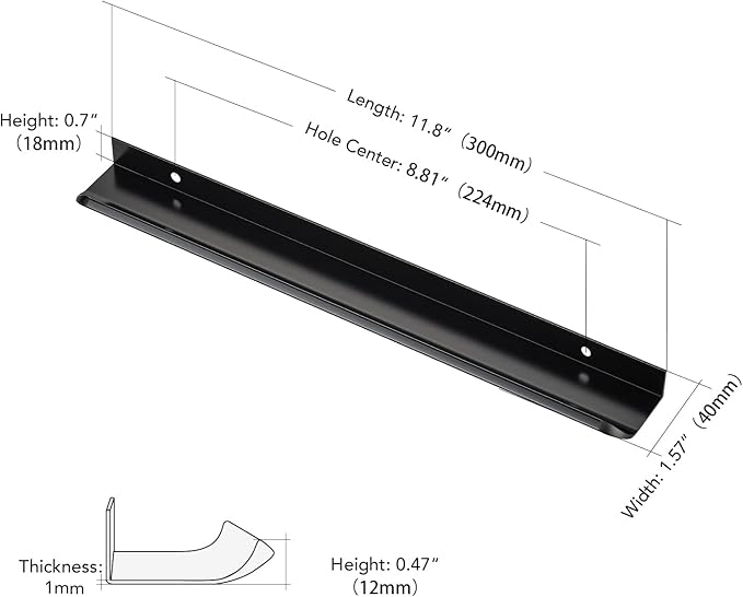 Ravinte Hardware 10 Pack Black Cabinet Handles, 11.8 Inch (300mm) Finger Edge Pulls, 8.8 Inch Hole Center, Finger Pulls for Cabinets