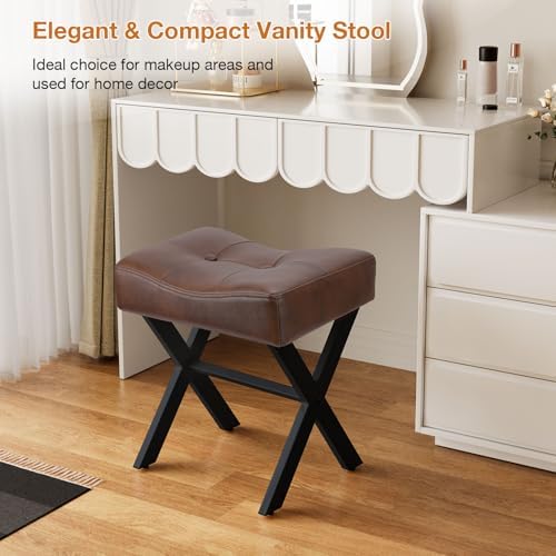 Memobarco 18-Inch Leather Vanity Stool Chair, Dark Brown Makeup Stool - Image 5