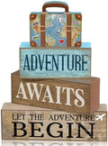 Lineshading 4 Pcs Travel Party Decoration Vintage Wood Suitcase Table Decor by Lineshading