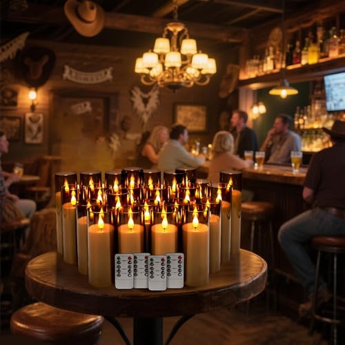YOROXRG Halloween Decoration Flickering Flameless Candles Battery Operated Timer Led Pillar Candles with Realistic Moving Wick Candles for Home Decor 24 Pack (D2.2 xH 5" 6" 7")(Grey) - Image 2