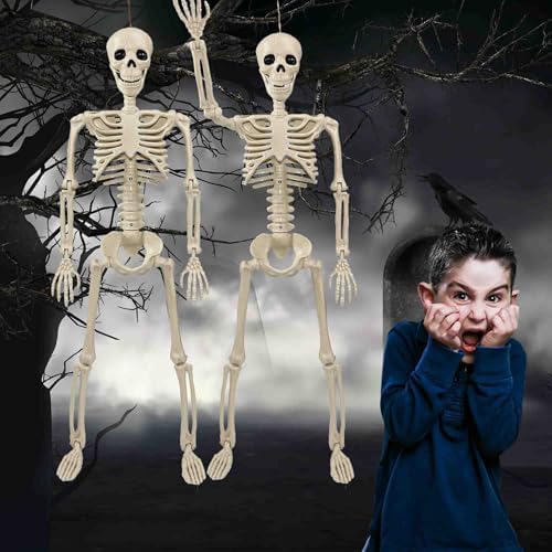 36" Skeleton Halloween Decorations, 3ft Life Size Human Skeleton with Full Body Movable Posable Joints Skeleton, Halloween Skeletons with 20 Spiders for Yard Haunted House Props Indoor Outdoor Decor - Image 4