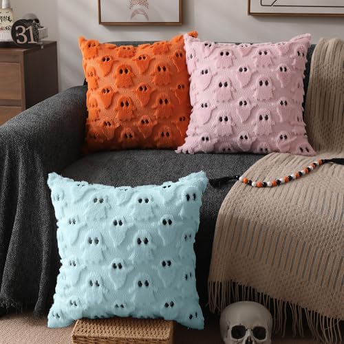 DFXSZ Halloween Pillow Covers 16x16 inch 2Pcs Blue Ghost Halloween Decor - Image 4