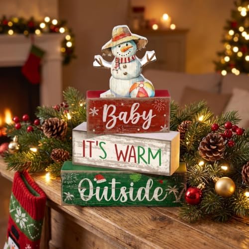 Lineshading 4 Pcs Christmas Table Decoration, Wooden Snowman Beach Sign Set - Image 3