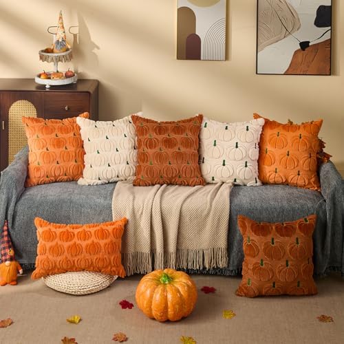 DFXSZ Fall Pillow Covers 20x20 2Pcs Beige Green Pumpkin Fall Decorations - Image 5