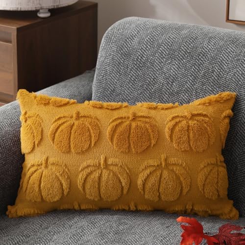DFXSZ Fall Pillow Covers 12x20 2Pcs Yellow Pumpkin Fall Decoration for Home - Image 3