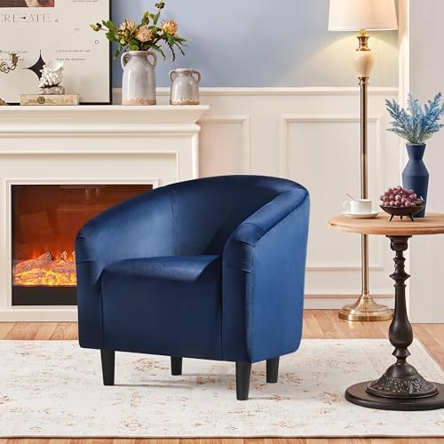 Yaheetech Small 25.5in Wide Velvet Barrel Accent Chair Bedroom, Navy Blue - Image 2