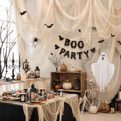 5 Pcs Beige Halloween Gauze Creepy Cloth Fabric Tapestry Decor Decorations - Image 5