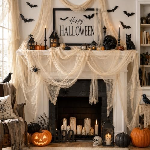 5 Pcs Beige Halloween Gauze Creepy Cloth Fabric Tapestry Decor Decorations - Image 3