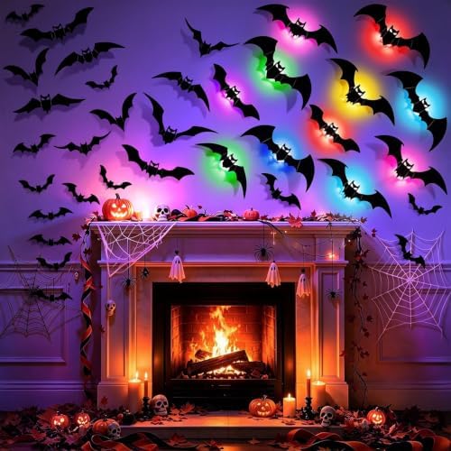 LUDILO 48P Bats Halloween Decorations + 12P Rechargeable Lights with Remote - Image 4