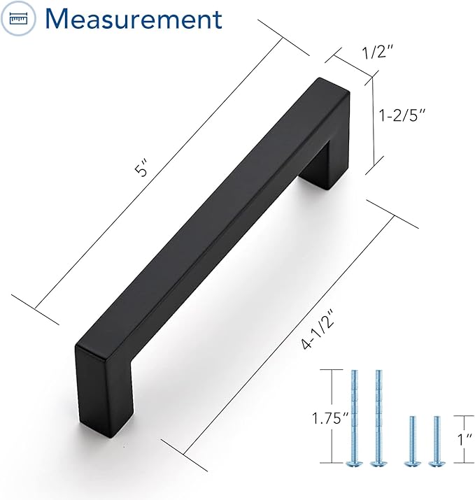 Ravinte 1 Pack Black Cabinet Pulls 4-1/2 Inch Square Cabinet Handles Matte Black Kitchen Hardware for Cabinet Drawer Pulls Come with Screwdriver