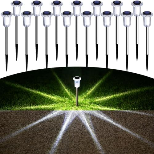 DenicMic Solar Pathway Lights Outdoor Waterproof Cold White LED 15 Pack by Denicmic