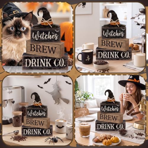 Lineshading 4 Pcs Halloween Witch Wood Block Signs, Tiered Tray Decor - Image 5