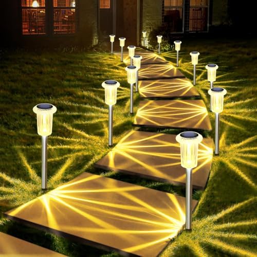 DenicMic 10 Pack Solar Pathway Lights Outdoor Waterproof Warm White LED by Denicmic