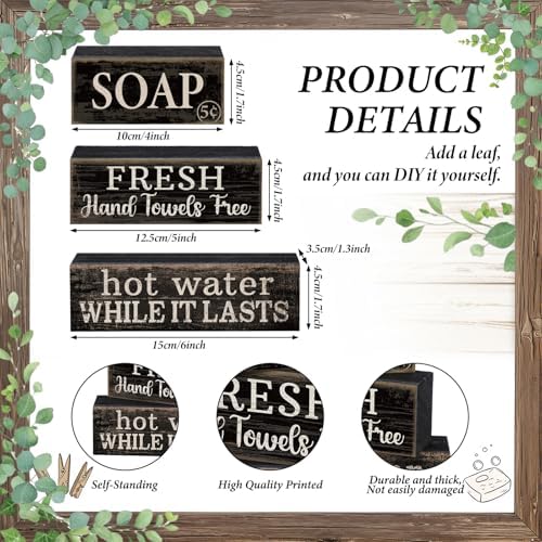 Lineshading 4 Pcs Wooden Bathroom Block Signs, Farmhouse Shelf Decor - Image 4