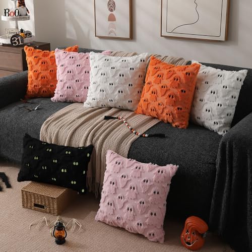 DFXSZ Halloween Pillow Covers 12x20 inch 2Pcs Black Ghost Halloween Decor - Image 5