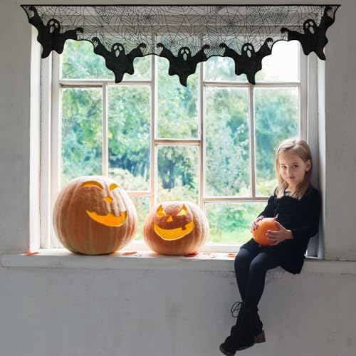 AerWo Halloween Decorations Indoor Ghost Spiderweb Fireplace Mantel Scarf - Image 5