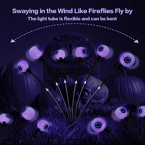 2PACK Scary Eyeballs Solar Garden Light Halloween Decorations Outdoor,Swaying Firefly with 12LED Purple Spooky Eyes Lights-Waterproof Ornaments Solar Halloween Lights for Lawn, Patio, Party Decor - Image 2