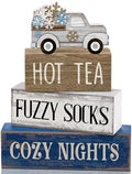 Lineshading 4 Pcs Snowflake Truck Tiered Tray Decor Wooden Block Signs by Lineshading