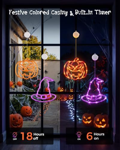 Minetom 3 Pack Halloween Windows Lights - Pumpkin, Ghost, Hat with Timer - Image 5