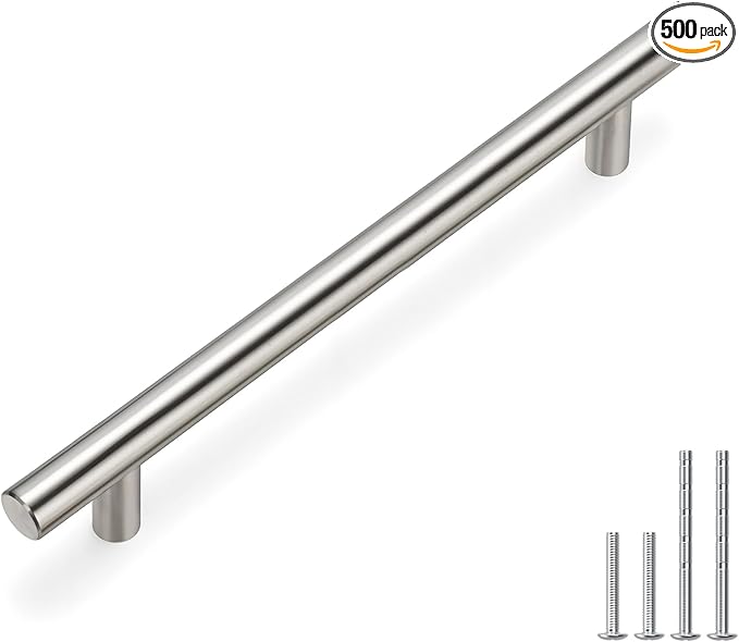 homdiy (500 Pack Drawer Pulls Brushed Nickel Cabinet Pulls HD201SN Cabinet Hardware Euro Style Drawer Handles 6-1/4in Hole Centers Kitchen Cabinet Handles Cupboard Handles