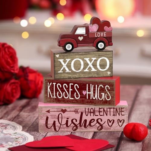 Lineshading 4 Pcs Valentine Signs, Farmhouse Truck Tiered Tray Decor - Image 2