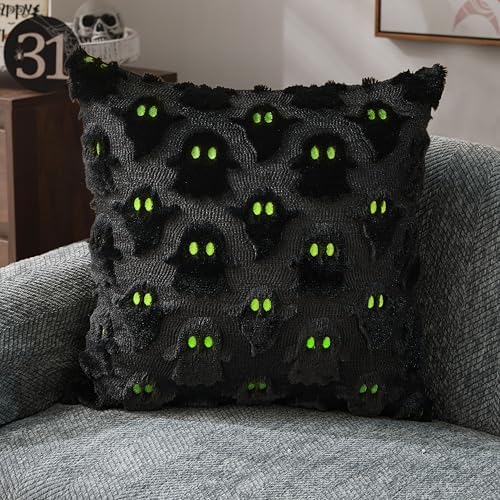 DFXSZ Halloween Pillow Covers 20x20 inch 2Pcs Black Ghost Halloween Decor - Image 4