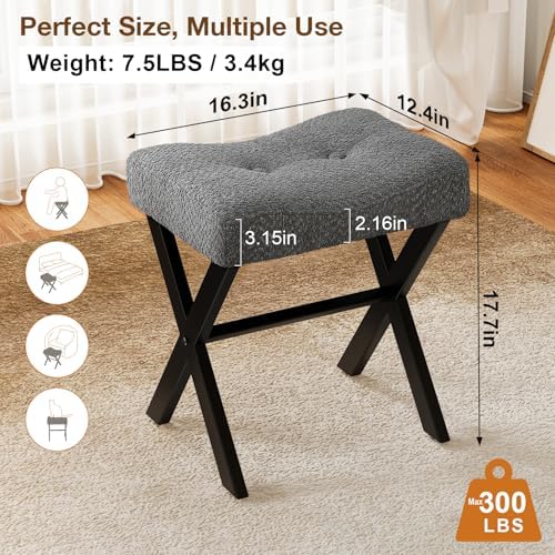 Memobarco 18-Inch Vanity Stool Chair, Gray Makeup Stool - Image 2