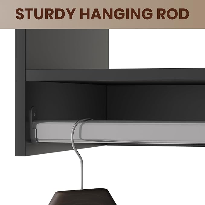 ROOMTEC 22.5" Medium Hanging Closet Unit, Modular Closet System with Hanging Rod, Wardrobe Organizer for Bedroom or Walk-in Closet, Wall Mounted, Customizable Clothes Storage Unit, Black