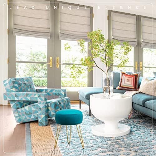 LUE BONA Vanity Stool, Teal Vanity Stools for Makeup Room, Round Ottoman Foot Stool, Velvet Footrest Vanity Chair for Bathroom Vanity, Bedroom, Living Room, Entryway, Offices, 300lbs - Image 2