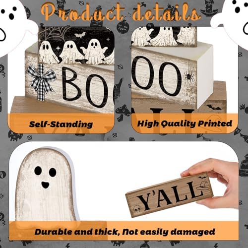 Lineshading 4 Pcs Halloween Table Decoration Wooden Ghost Tiered Tray Decor - Image 5