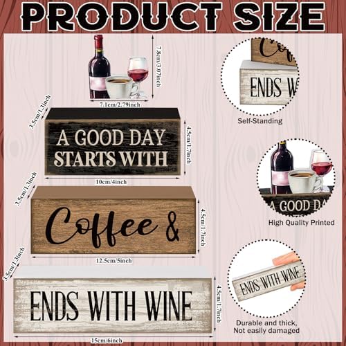 Lineshading 4 Pcs Coffee and Wine Bar Decor Farmhouse Kitchen Counter Decor - Image 3