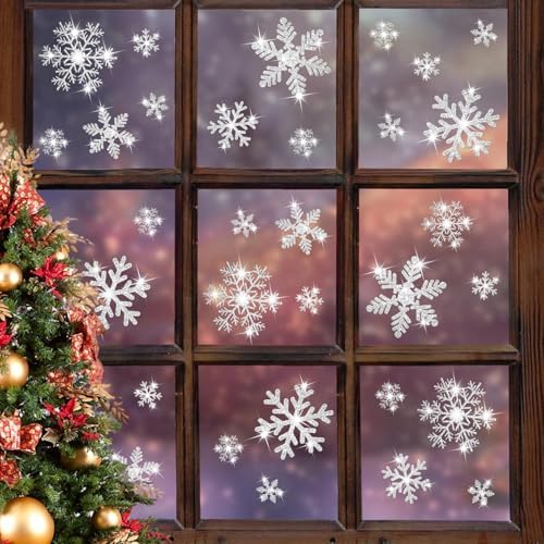 LUDILO 240Pcs Christmas Window Clings Glitter Snowflakes Window Decals by LUDILO