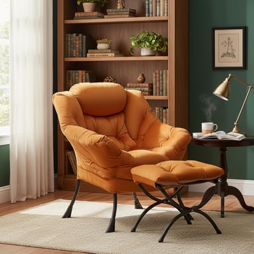 Welnow Lazy Chair with Ottoman, Reading Chair with Footrest, Reddish Brown - Image 2