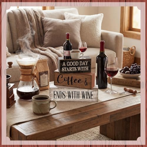 Lineshading 4 Pcs Coffee and Wine Bar Decor Farmhouse Kitchen Counter Decor - Image 6