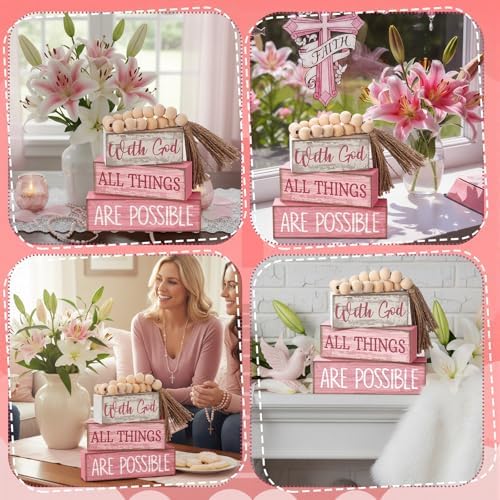 Lineshading 4 Pcs Christian Table Decor Pink God All Things are Possible - Image 5