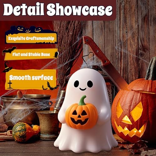 White Decorative Halloween Ghost Figurine (Yellow Pumpkin Ghost) - Image 2