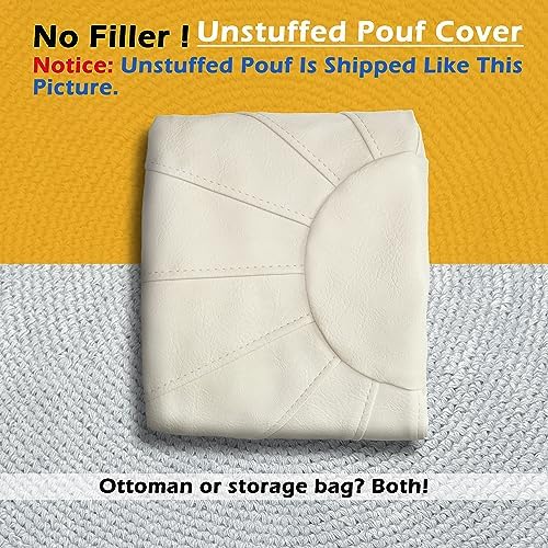 Thgonwid Unstuffed Moroccan Ottoman Pouf Cover, Ottoman Footstool Storage Solution, Bean Bag Chair, Foot Rest, Ivory White - Image 4