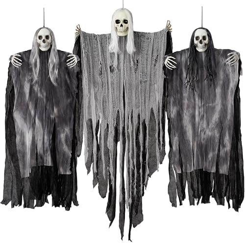 JOYIN 3 Pcs Hanging Halloween Skeleton Ghosts Decorations Outdoor, Grim Reapers for Best Halloween Outdoor Decorations, Haunted Haunted House Prop, Party Supplies by JOYIN