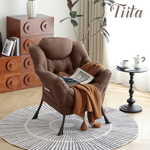 Tiita Lazy Chair for Adults, Comfy Reading Accent Chair, Brown Single - Image 6