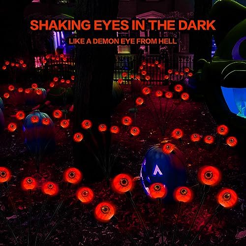 Outdoor Halloween Decorations Solar Spooky Lights-12LED Scary Eyeballs Swaying Firefly Light with Magic Party Garden Decor,Solar Halloween Path Lights for Grave Cemetery,Ghost Decor 2PACK Orange - Image 4