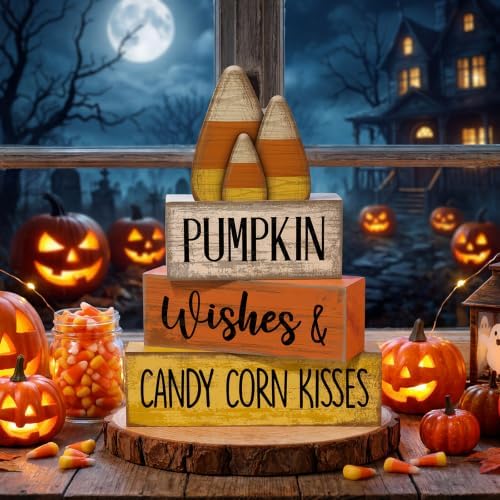Lineshading 4 Pcs Fall Decoration For Home Wooden Candy Corn Stacked Blocks - Image 2