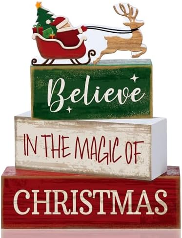 Lineshading 4 Pcs Christmas Table Decorations Wooden Stacked Block Santa by Lineshading