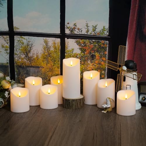 Nimiko Flameless Candles with Remote, Battery Operated Flickering Flameless Candles, LED Candles with Timer 2/4/6/8H, with Realistic LED Candles Set of 9 (D3 x H 3" 4" 5" 6" 7") (White) - Image 5