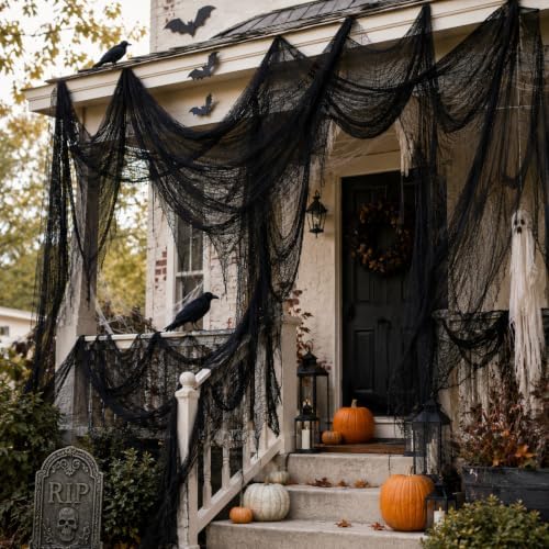 5 Pcs Black Halloween Gauze Creepy Cloth Fabric Tapestry Decor Decorations - Image 4