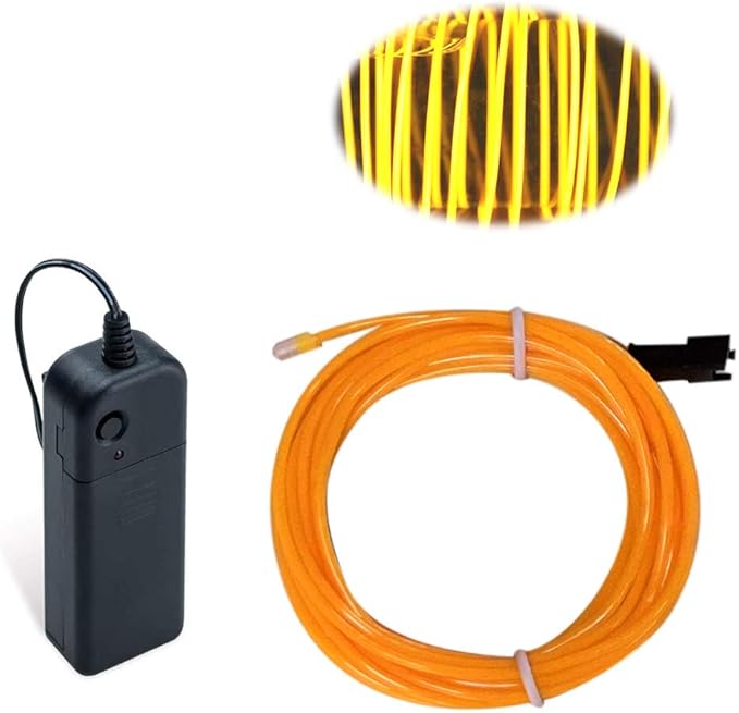 MaxLax EL Wire Yellow, 9.8ft/3m Portable Battery Pack Neon Light Strip 360° Cuttable Glowing Rope Lights for Parties, Halloween, DIY Decoration