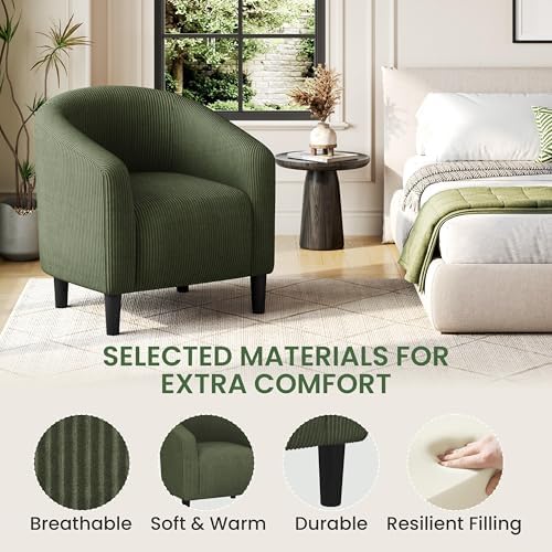 Yaheetech Small 25.5in Wide Corduroy Barrel Accent Chair, Dark Green - Image 5